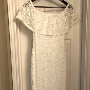 Short, off the shoulder lace dress